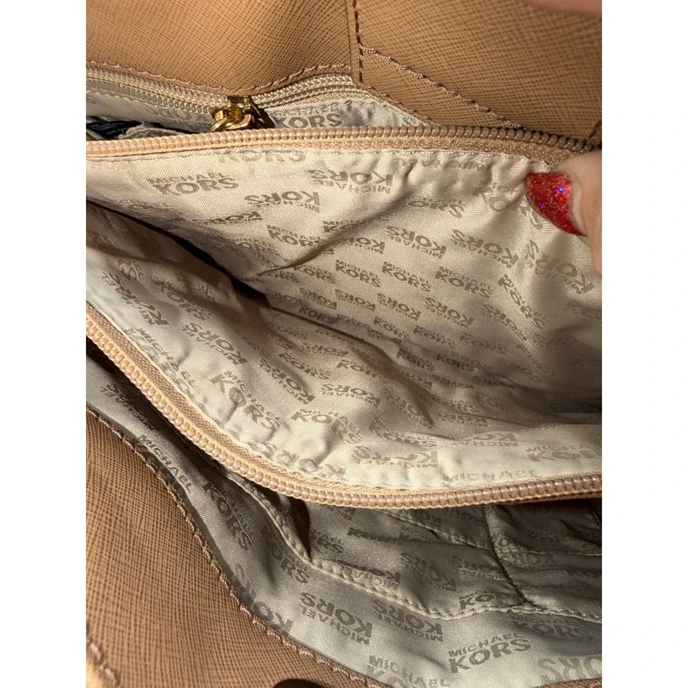 Michael Kors Hamilton Satchel Luggage Brown Saffiano Leather Handbag Gold Tone